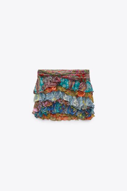 Genci Mosaic Ruffle Skirt