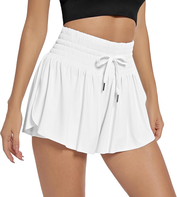 2-in-1 Shirred High Waisted Shorts