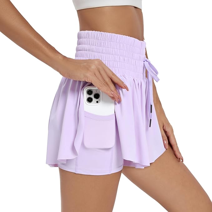 2-in-1 Shirred High Waisted Shorts