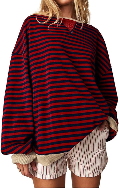 Genci Striped Oversized Sweatshirt - Y2k Top