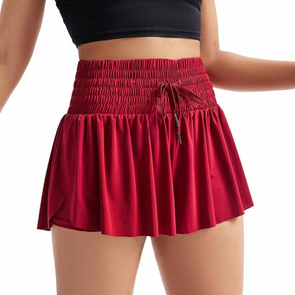 2-in-1 Shirred High Waisted Shorts