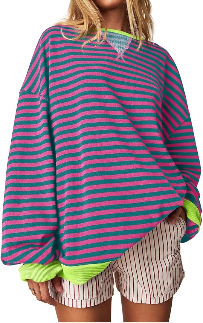 Genci Striped Oversized Sweatshirt - Y2k Top