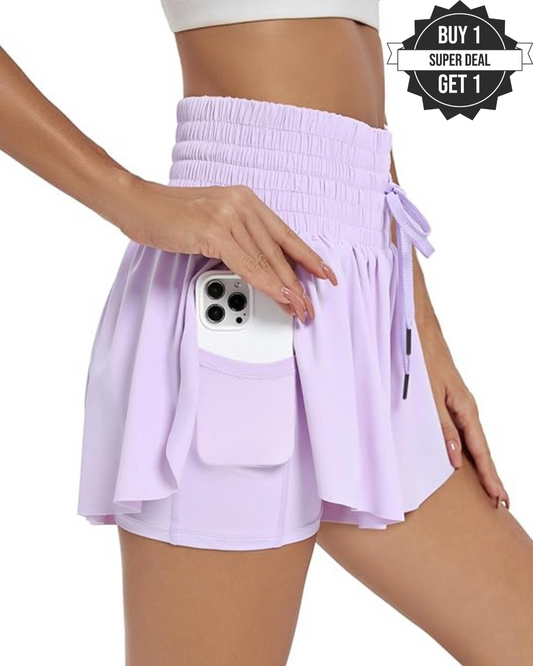 2-in-1 Shirred High Waisted Shorts